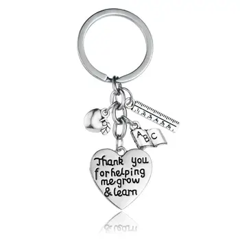 

12PC Thank You For Helping Me Grow And Learn Keyring Ruler ABC Book Apple Heart Charm Pendant Keychains Graduation Gifts Jewelry