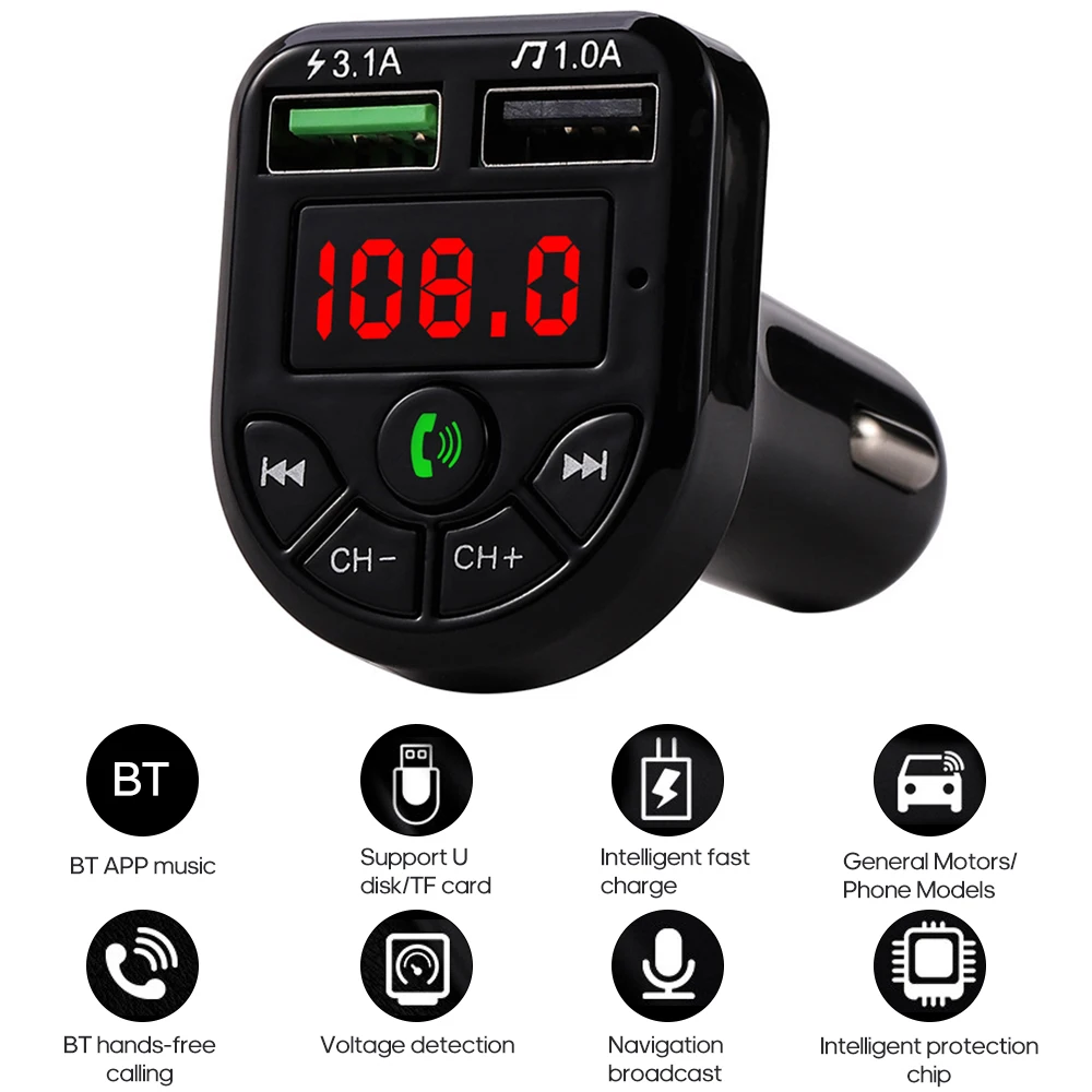 Автомобильный MP3-плеер BTE5 FM-трансмиттер с поддержкой Bluetooth двумя USB-портами для