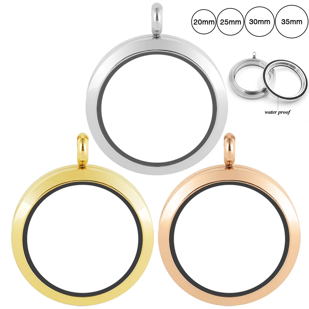 Wholesale Waterproof 20mm 25mm 30mm 35mm 316l Stainless Steel Round Floating Locket Pendant