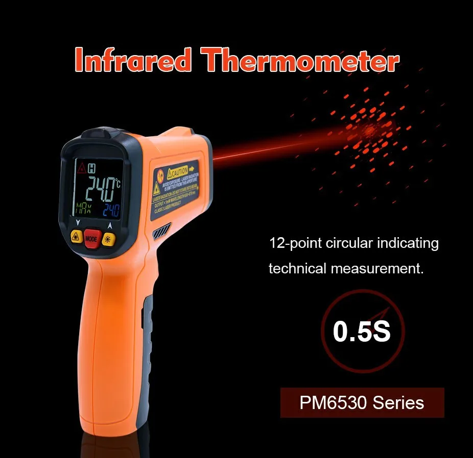 PEAKMETER PM6530 цифровой термометр Бесконтактный ручной инфракрасный термометр цифровой дисплей цветной ЖК-УФ светильник