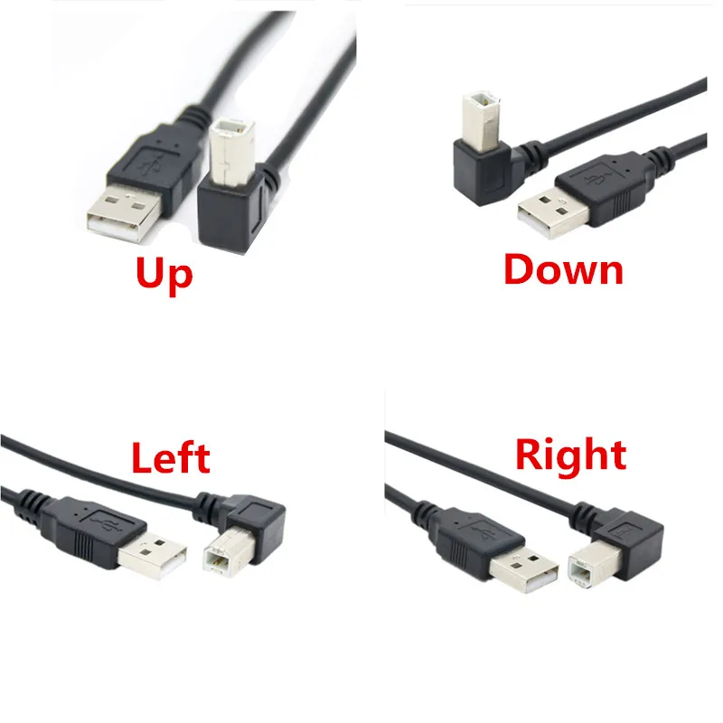 Right-Angle USB 2.0 A to B Printer/Scanner Cable (0.3m-1.5m)