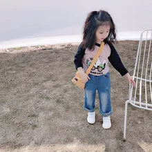 Весна; стиль; детская одежда для девочек; ковбойские брюки; Детские повседневные джинсы с бахромой