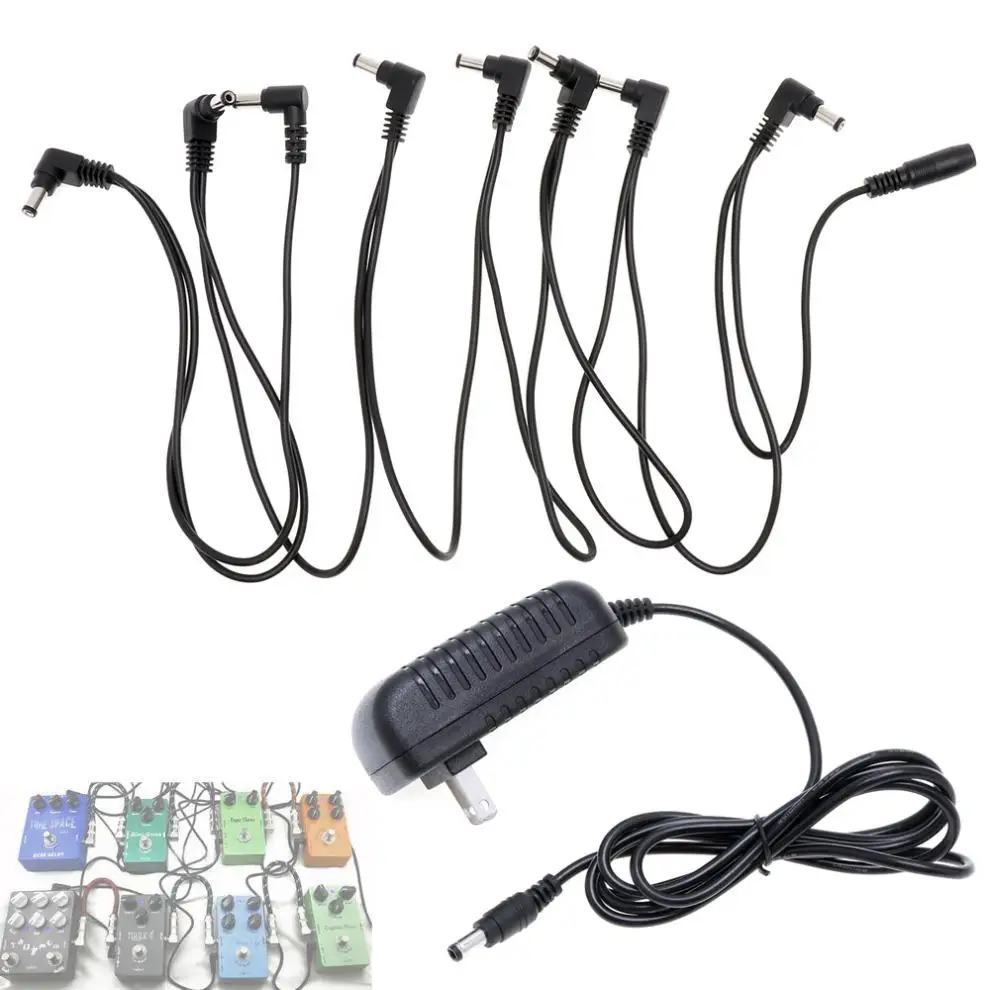 

Guitar Cables 8 Way Chain Power Supply Cable Bend Connector for Guitar Effect Pedal with 2A 9V DC Adapter EU US Optional