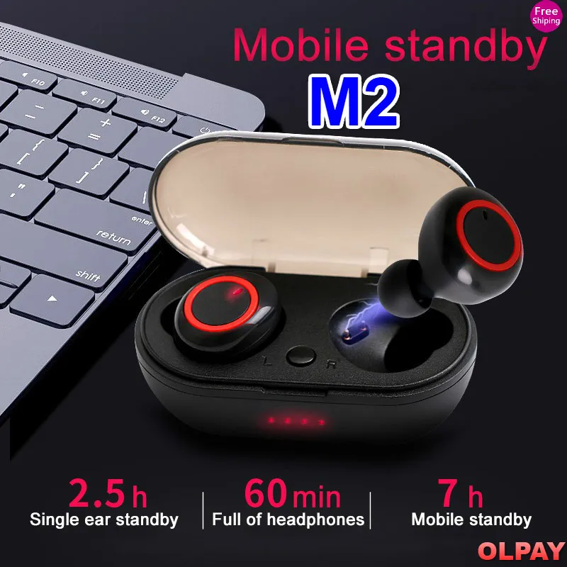 TWS M2 Bluetooth Headphones 5 0 Wireless Earbud Sports Earphone with Mic for Iphone Xiaomi Samsung Huawei Support IOS Andriond