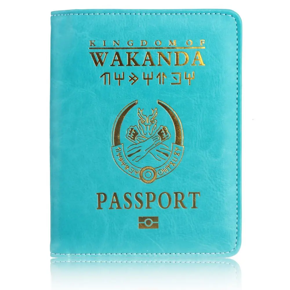 TRASSORY RFID Блокировка Wakanda Forever Panther черный Marvel's The Avengers кожаный дорожный Держатель для паспорта Обложка держатель сумка - Цвет: Light Blue