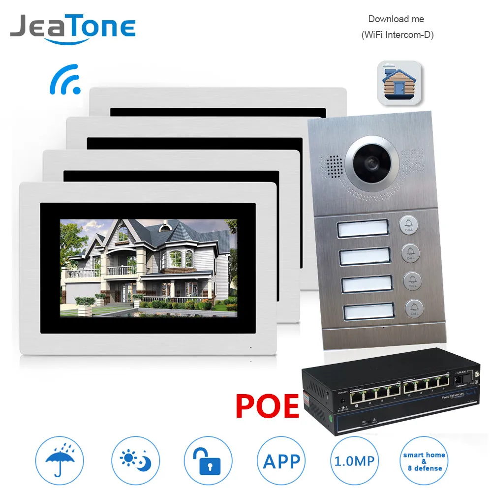 

WIFI IP Video Door Phone Intercom System Video Doorbell 7'' Touch Screen for 4 Floors Apartment/8 Zone Alarm with POE Switch