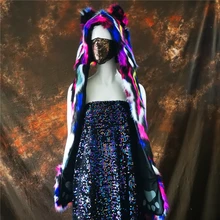 2020 New Fashion cute Animal pointed ear husky Colorful Faux fur cap Girl boy warm hat Winter windproof student casual scarf hat