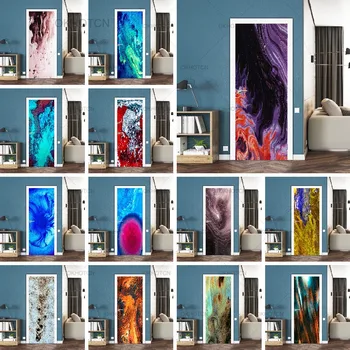 

Abstract Door Stickers Golden And Blue Splash Ink Art Wallpaper Nordic Minimalist PVC Waterproof Renovation Poster Wall Stickers