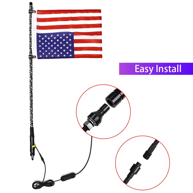 

LED whip light 3ft/4ft remote control 6000 kinds Colors Led antenna Light Safety Flag Antenna Illuminated color+America Flag