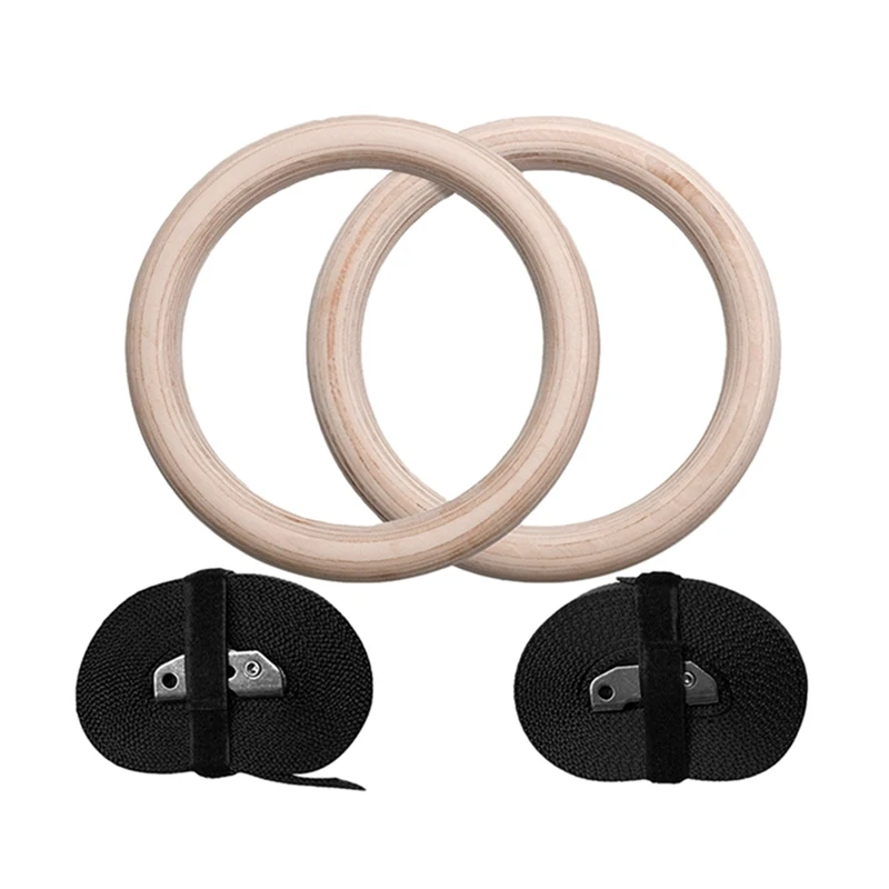 

28/32mm Wooden Exercise Fitness Gymnastic Rings Gym Exercise Pull Ups Muscle Ups QW40