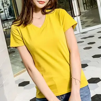 

tshirt Summer Women Solid Color V Neck Short Sleeve T-Shirt Casual Slim Basic Top футболки женские летние футболка 2020 женская