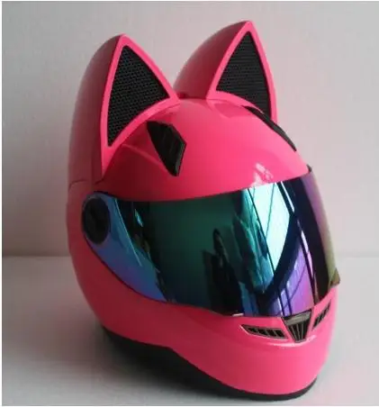 Мотоциклетный шлем Nitrinos бренд с кошачьими ушками автомобильный гоночный противотуманный полный шлем для лица индивидуальный дизайн capacete casco - Color: rainbow