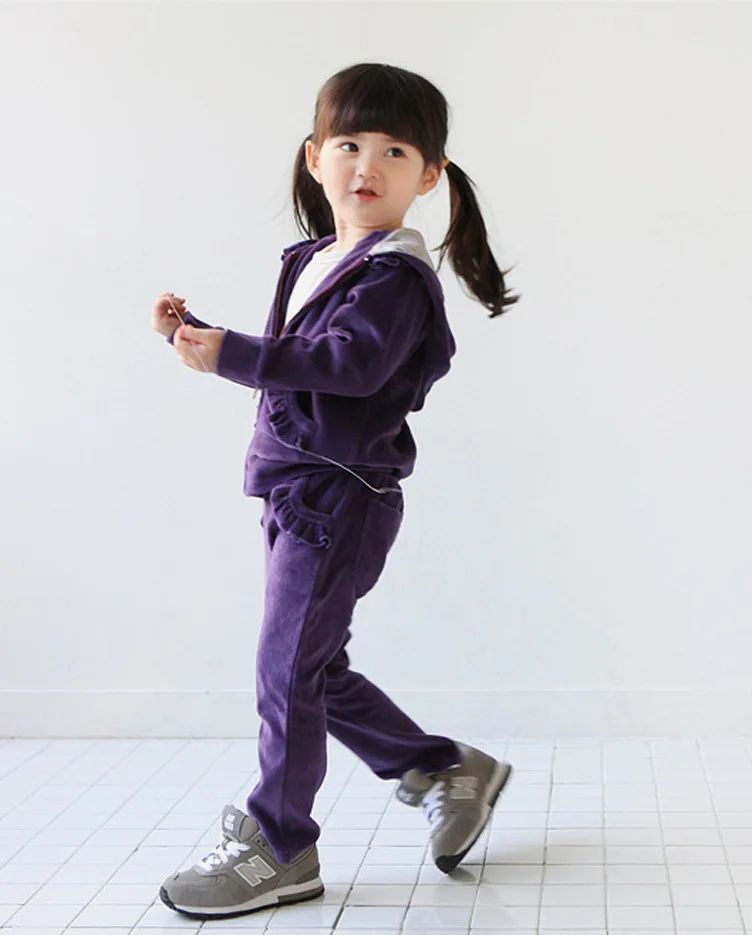 

2018 Spring New Style Childrenswear Korean-style Girls Velvet Sports Leisure Suit Children Two-Piece Set Fashion