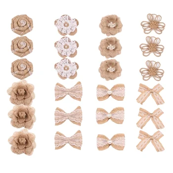

Burlap Flowers Set, 24 Pcs 8 Styles, for Diy Arts Craft Valentine Gift Wedding Decoration and Floral Crafts Making