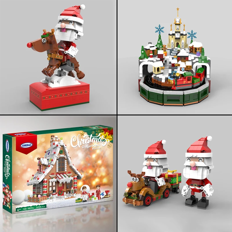 New Christmas Series Giocattoli In Mattoni Assemblare Orologio Castello Di Natale Carillon Albero Renna Santa Gingerbread House Model Kit