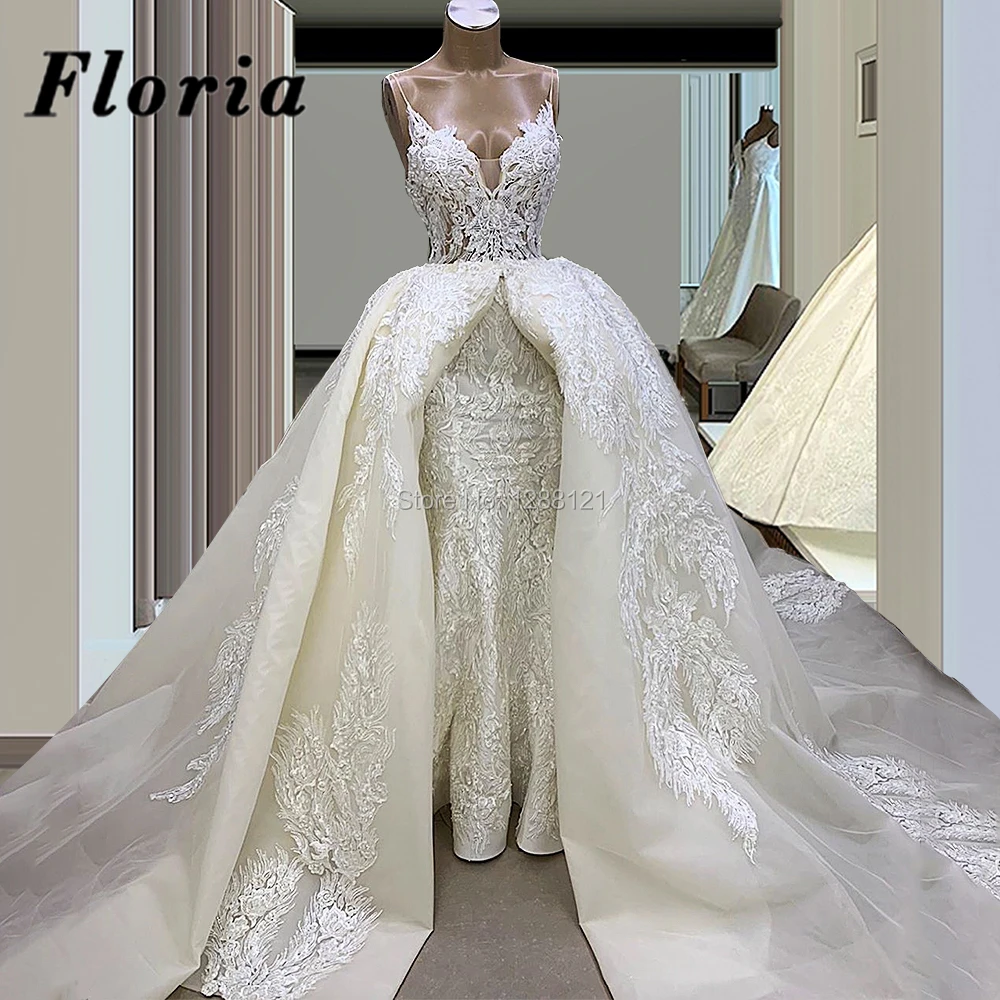 Staccabile Gonna Abito Da Sposa In Pizzo Con Scollo A V Elegante Lungo  Treno Abiti Da Sposa Dubai Caftani Abiti Da Sposa Arabo vestido de  noiva|Wedding Dresses| - AliExpress