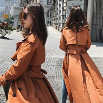 

2018 Early Spring Women's Clothes Long Trench Coat Stylish Double Breasted Loose Coat Slim Waist All-match Outerwear