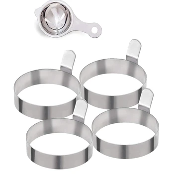 

Stainless Steel Egg Rings 4 Pack - Includes Egg Separator - Egg Shaper - Easy Clean Egg Cooking Rings for Frying Eggs