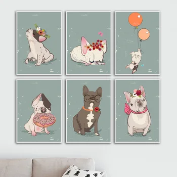 

Cartoon French Bulldog Balloon Wall Art Print Canvas Painting Nordic Canvas Poster And Prints Wall Pictures Kids Room Decor
