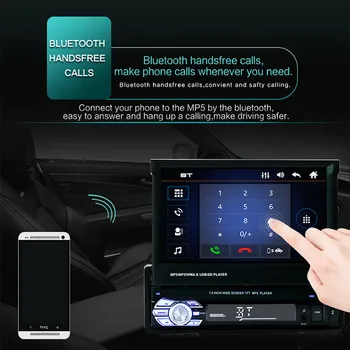 

7inch HD 1DIN Car Stereo Radio Slip-down Touch Screen FM BT MP5 Player+Phone Link Auto Music Player