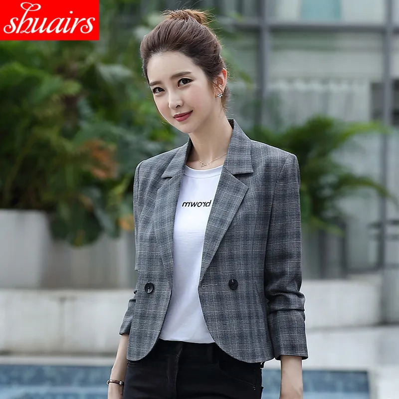 

2019 Early Autumn Korean-style New Style Suit Jacket Women's Graceful Short Retro Pattern Suit Business Workwear Tops