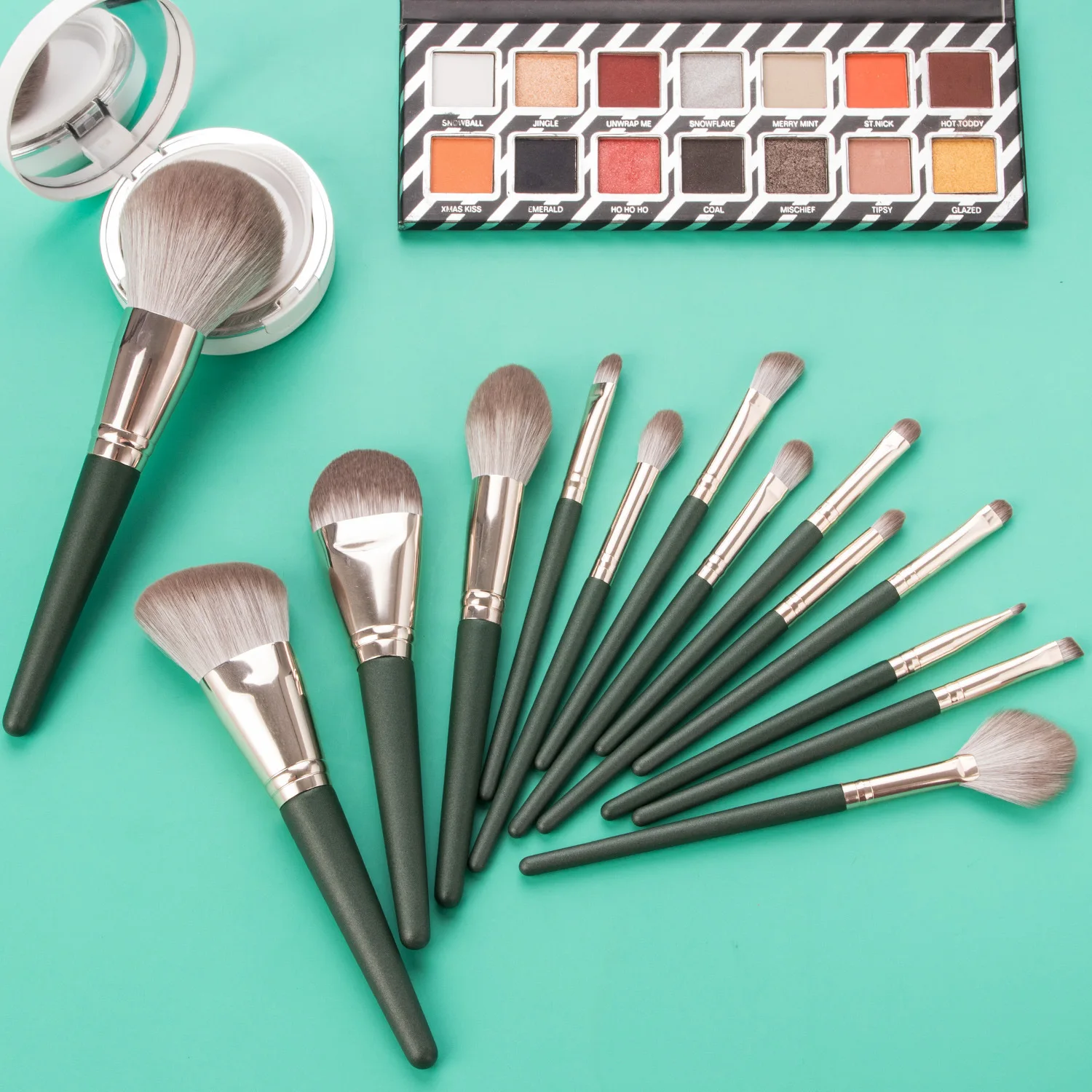 

Makeup Brushes 14pcs Green Foundation Powder Blush Eyeshadow Concealer Lip Eye Make Up Brush with Bag Cosmetics Beauty Tool