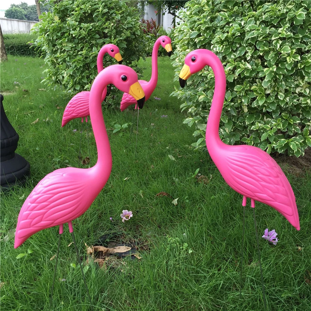 Plastic Pink Flamingo Lawn Figurine Garden Grassland Party Decor Ornament