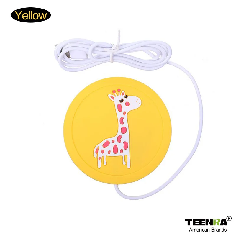TEENRA анти-нагрев USB силиконовый нагреватель мультфильм силиконовая электрическая изоляция Coaster Кофе Чай грелка офисные гаджеты - Цвет: Yellow