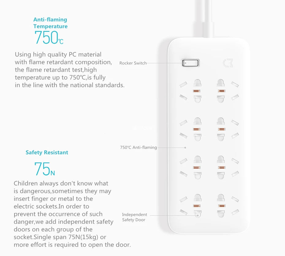 Xiaomi Mijia power Strip Быстрая зарядка 2500 Вт 10A 6 стандартные разъемы/8 стандартные разъемы/3 гнезда с кабелем 1 м/5 м зарядки