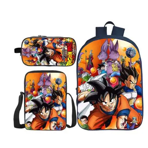 Горячая 3D печать Dragon Ball супер 3 шт./компл. Детский рюкзак через плечо детские школьные сумки Bookbag для мальчиков и девочек - Цвет: as picture