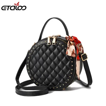 

Fashion Round Messenger Bags For Women 2019 Small Rivet Handbag Ladies PU Leather Crossbody Sac a Main Puese Women's Bag