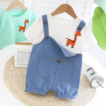 

Summer Infant Boys Suspender Shorts Set Newborn Cartoon T-shirt+Short Jeans 2pcs Baby Boy Outfit Brand Cotton Toddler Kids Suit