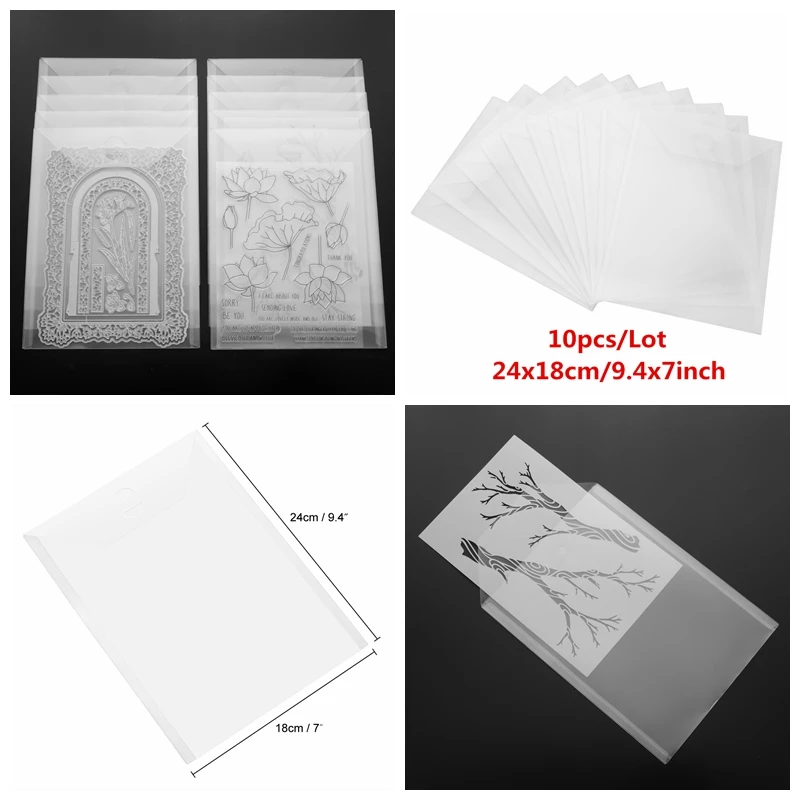 

10-piece 24x18cm/18x13cm Clear PVC Plastic Transparent Storage Pocket Bags For Crafts Dies Stamp Storage Die-case Hot Sell 2020