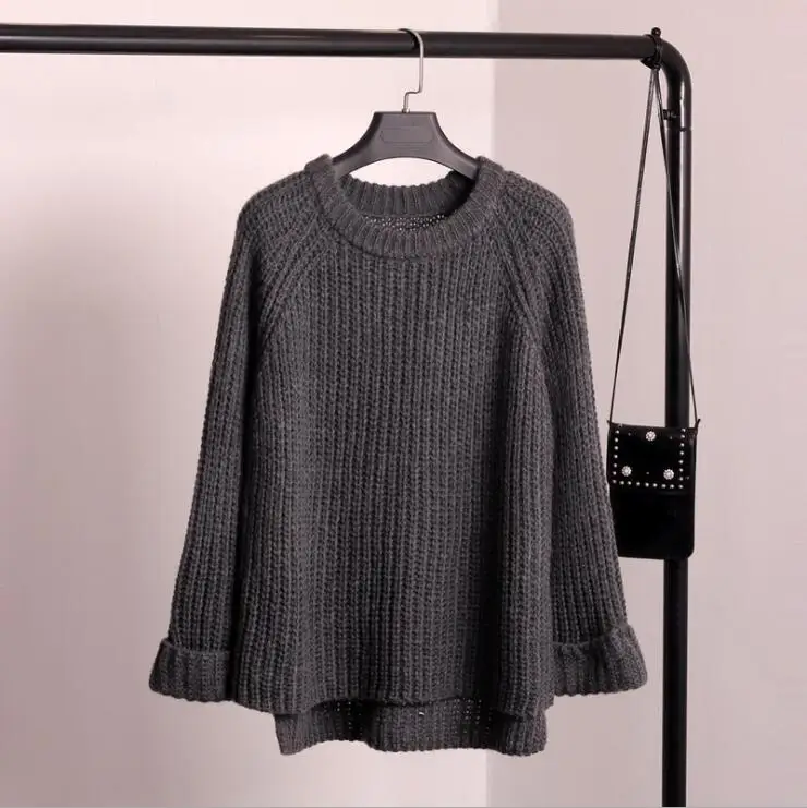 Женский Повседневный массивный пуловер с круглым вырезом, свитер для девушек, зимний толстый Свободный вязаный джемпер с длинным рукавом, топы, новинка, Q9356