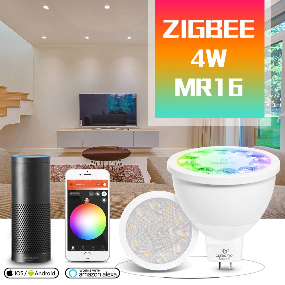 

GLEDOPTO ZigbeeZLL 4W MR16 rgbcct 2700~6500K app control work with Amazon echo plus and many gateways zigbee warm cool white