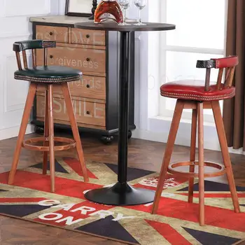 

Solid wood back bar chair retro rotating bar chair American bar stool high stool home