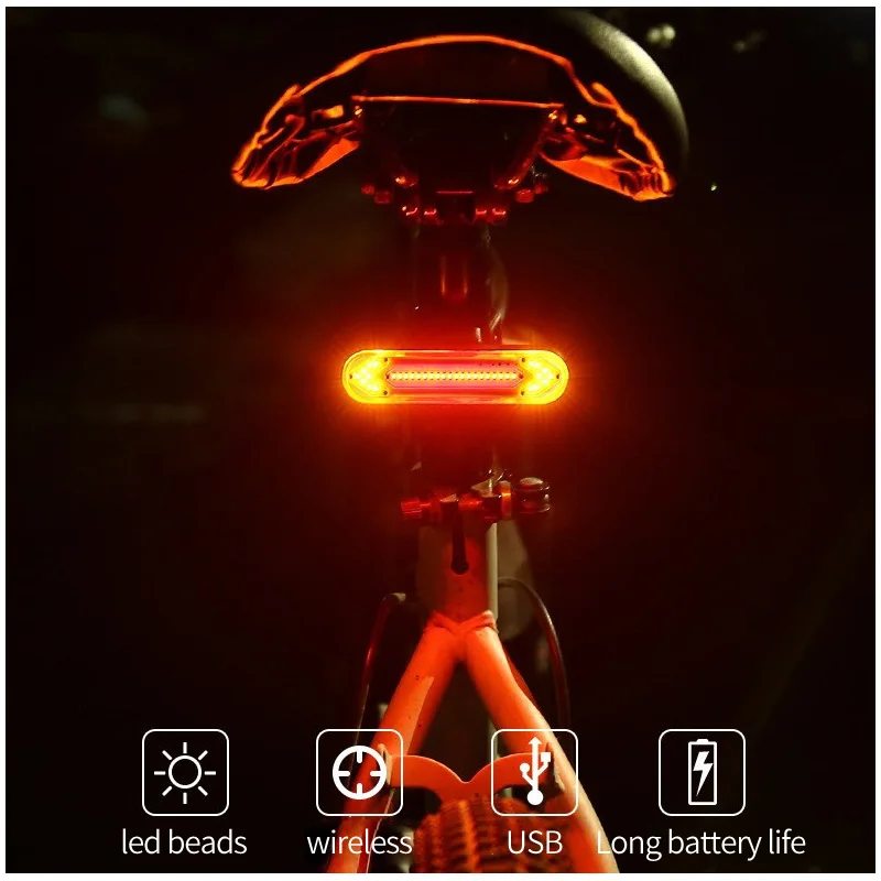 

Wireless Flashlight For Bike Bicycle Brake Rear Tail Light USB Charging Turning Signal Safety Warning Cycling Seatpost Taillight