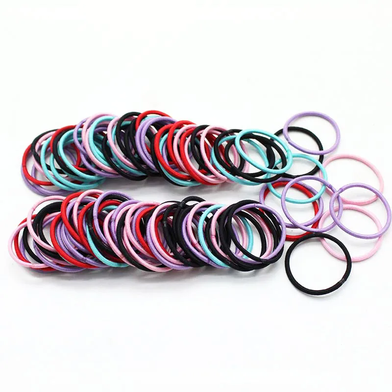 100 Pcs Girl Hair Rings Fluorescent Color Hair Accessories Ponytail Rubber Hair Rope High Elastic Hair bnads Head Rope for Girls - Цвет: 7