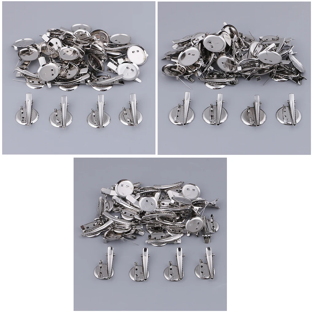 90PCS silver color Brooch Blank Round Tray with Alligator Clip and Pin for Badge, Corsage, Name Tags and Jewelry