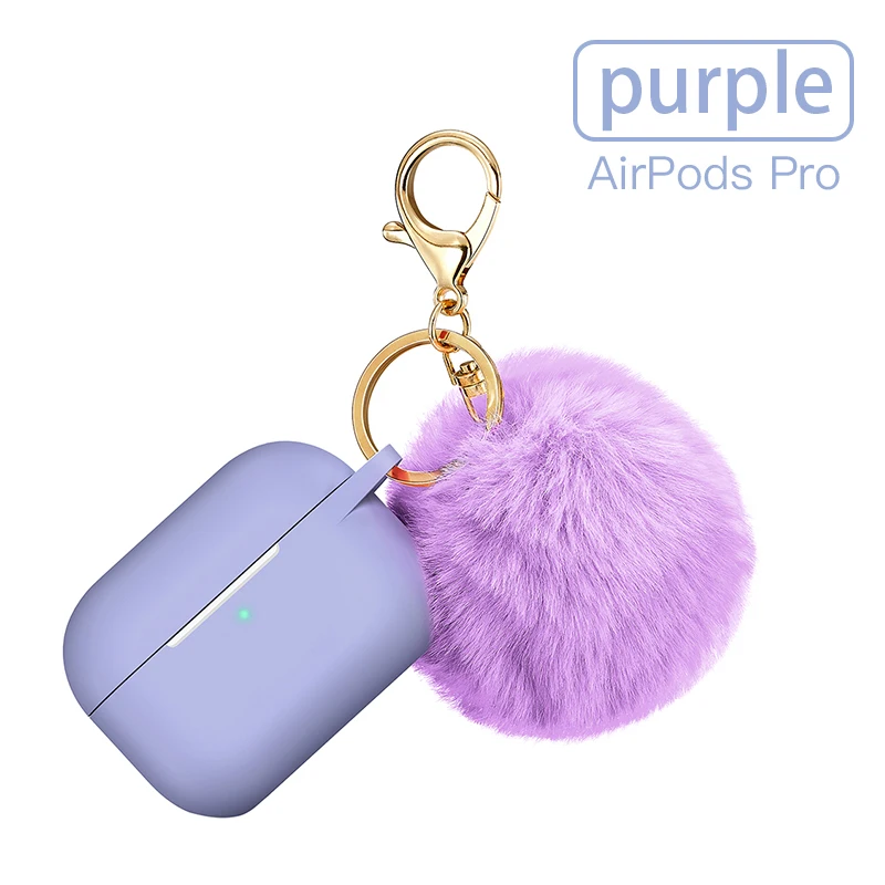 3D Фокс меховой шар брелок Силиконовая защита wrieless чехол для airpods pro Чехол air pods pro 3 конфеты зарядка Леди Девушка коробка