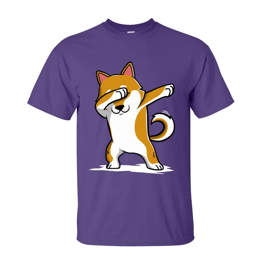 Funny Shiba Inu Dabbing Tops Tees Discount Crew Neck Normal Short Sleeve Cotton Men's T-Shirt Casual T Shirt Wholesale Funny Shiba Inu Dabbing-201 purple