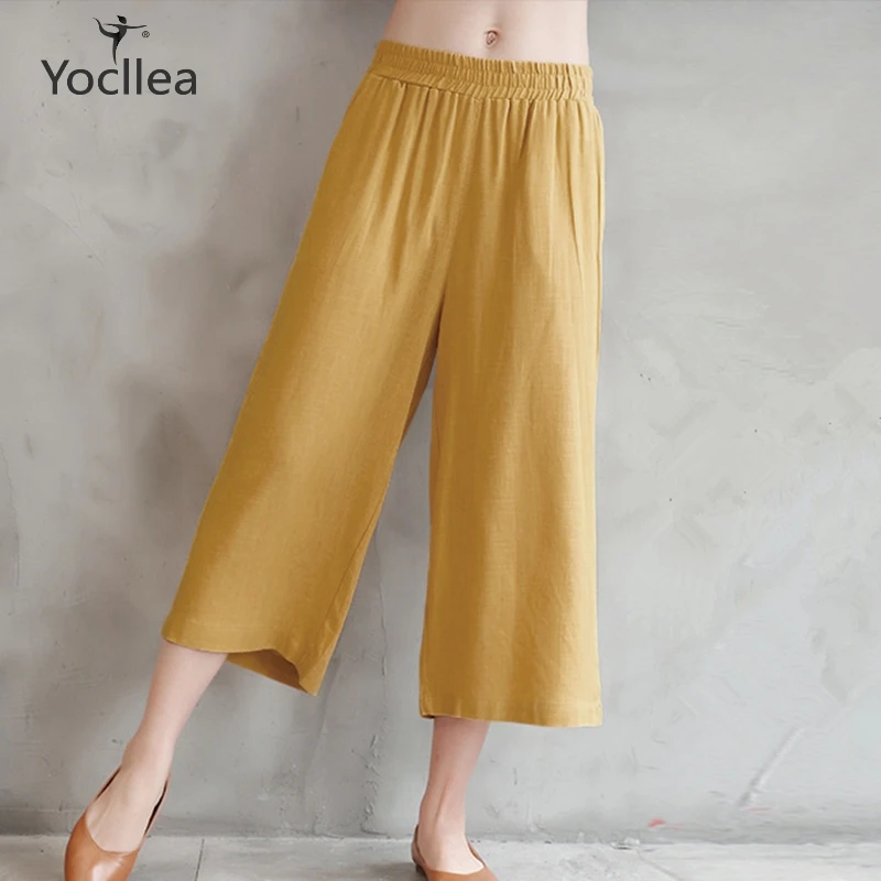 

Pants Women Summer Casual Trousers Solide color Calf Lenght Pants High Waist Cotton Linen Straight Pants Bottoms Streetwear
