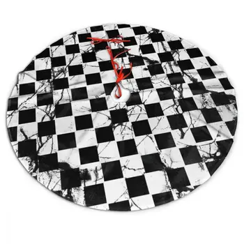 

Black White Lattice Grid Geometric Christmas Tree Skirt Soft Plaid Mat For Xmas Party Decoration Holiday Decor Indoor Outdoor
