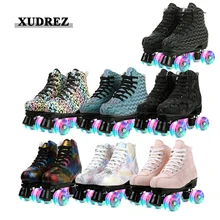 2021 Roller Skates Shoes Skating Flash Pu Wheel Brake Patines  Artificial Leather Adult Double Row Woman Man Roller Shoes patins