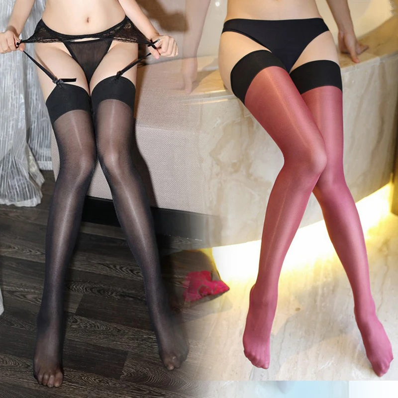 Женские разноцветные 30D масляные блестящие высокие чулки, сексуальные дамские блестящие чулки, блестящие колготки, непрозрачные носки выше колена