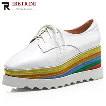 

RIBETRINI Classic Women Pointed Toe Lace Up Wedges Spring Shoes Women Platform Color Brand Sneakers Fashion Sneakers