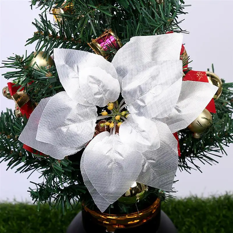 20 шт. модные Искусственные цветы Декор Poinsettia поддельные цветы DIY новогодняя елка, для дома Свадебные Декорации Цветок голова Рождество
