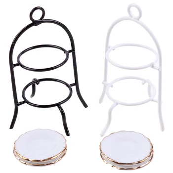 

1Set (1*Cake Stand+2*Dish) 1/12 Dollhouse Miniature Furniture Cake Stand Dish Kitchen Tableware Room Decor new