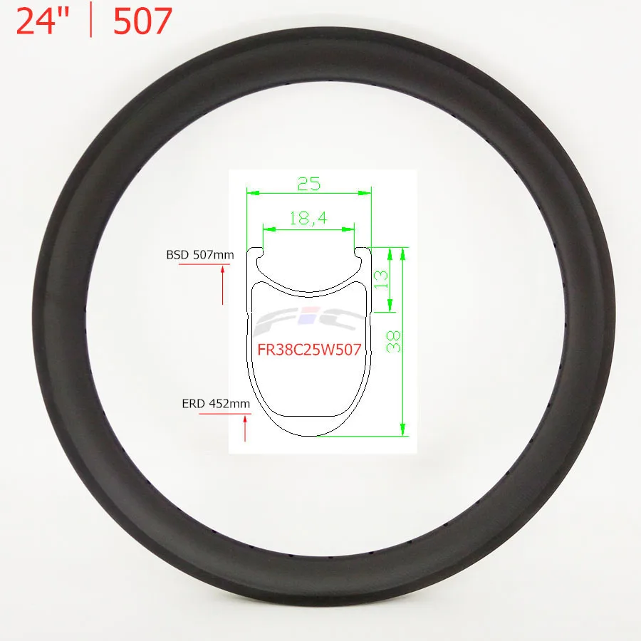 ФИК 24 дюйма карбоновый клинчер обод BSD 507 мм 3K UD 12K V Тормозной диск 25 мм ширина 38 мм Глубина карбоновый крейсер клинчер обод