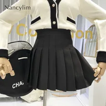 Плиссированная юбка для девочек, Студенческая однотонная короткая юбка с высокой талией, женская летняя и осенняя тонкая юбка, универсальная